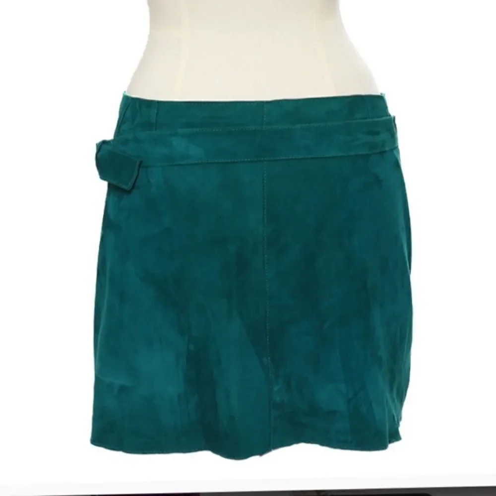 MAJE  Suede Emerald Green Teal Buckle Wrap Mini Skirt NWOT